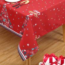 Waterproof Washable Red Christmas Tablecloth 60x84 Inch Rectangular Holiday Table Cover Mark Resistant 180GSM Polyester - Reindeer Design For Indoor Outdoor Kitchen, Dining Room, Party Decor - Red 54*108" - View 11