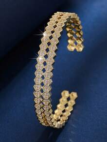 1pc Women's Bracelet, Fashionable Niche Luxury Synthetic Zirconia Double-Layer Cuff Bangle, Versatile Daily Wear Gift For Her - [Better Quality] Bracelet - View 2