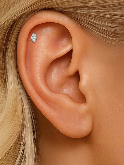 1PC Moissanite 925 Sterling Silver Marquise Shape Stud Earring, Minimalist Dainty Prong Setting Hypoallergenic Cartilage Tragus Piercing Jewelry Gift For Women Daily Wear Wedding Season