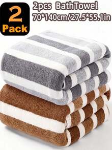 4pcs Oversized Striped Coral Bath Towel Set - Ultra-Soft, Quick-Drying, Luxurious For Home, Gym, Spa, 55x27 Inches, Bohemian Style, Multi-Color - 2PCS MIX Color - View 7