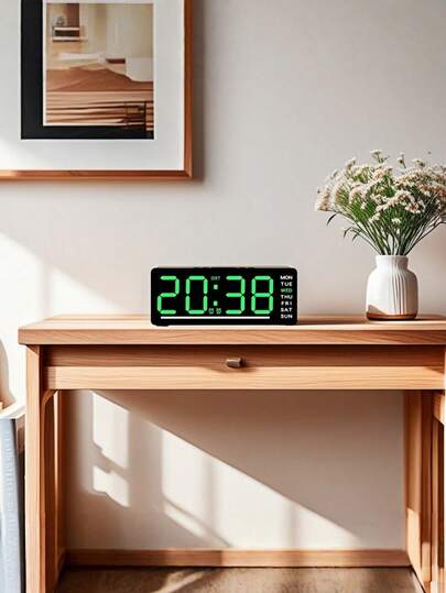 NieNie USB Powered Digital LED Alarm Clock TEMP Date Week 5-Level Brightness 2 Alarms Snooze Table Clock Night Mode 12/24H Mute DST Bedside LED Clock(Battery Not Included)