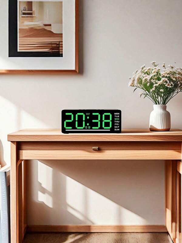 NieNie USB Powered Digital LED Alarm Clock TEMP Date Week 5-Level Brightness 2 Alarms Snooze Table Clock Night Mode 12/24H Mute DST Bedside LED Clock(Battery Not Included)