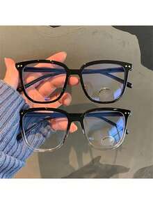 1副男士复古经典方形镜框镶钻时尚透明眼镜 - 無色 - 查看 1