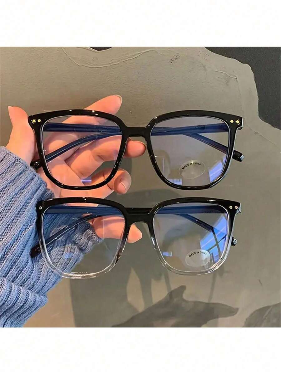 1副男士复古经典方形镜框镶钻时尚透明眼镜 - 無色 - 查看 1