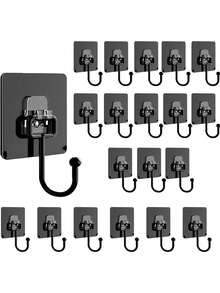 20 Pcs Acrylic Large Command Hooks, Strong Bearing Capacity Multi-Purpose Black Heavy Duty Stick On Wall And Door Hooks For Keys Towel Bathroom Home Kitchen - A - View 2
