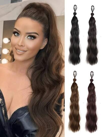 Women's Fashionable Curly Wave Ponytail Extension - Elastic Headband, Long Hair, Suitable For Daily Use