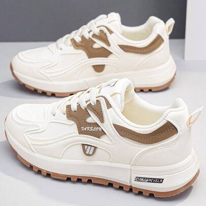 Flipark 1 par de zapatillas deportivas ligeras y acolchadas para mujer, diseño de rayas bicolor retro, zapatillas casuales de exterior de cuero PU duraderas de corte bajo