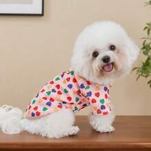 1件宠物T恤，轻薄透气，时尚爱心印花，适合小型犬、吉娃娃、猫咪 - 粉色 - 查看 5