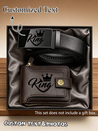 Conjunto de billetera y cinturón personalizado para hombres, nueva billetera ultrafina, billetera de moda multifuncional con broche y monedero, múltiples ranuras para tarjetas, material de cuero sintético retro, cinturón de cuero personalizado con nombre grabado, regalo divertido para esposo, regalo del Día del Padre, regalo de aniversario