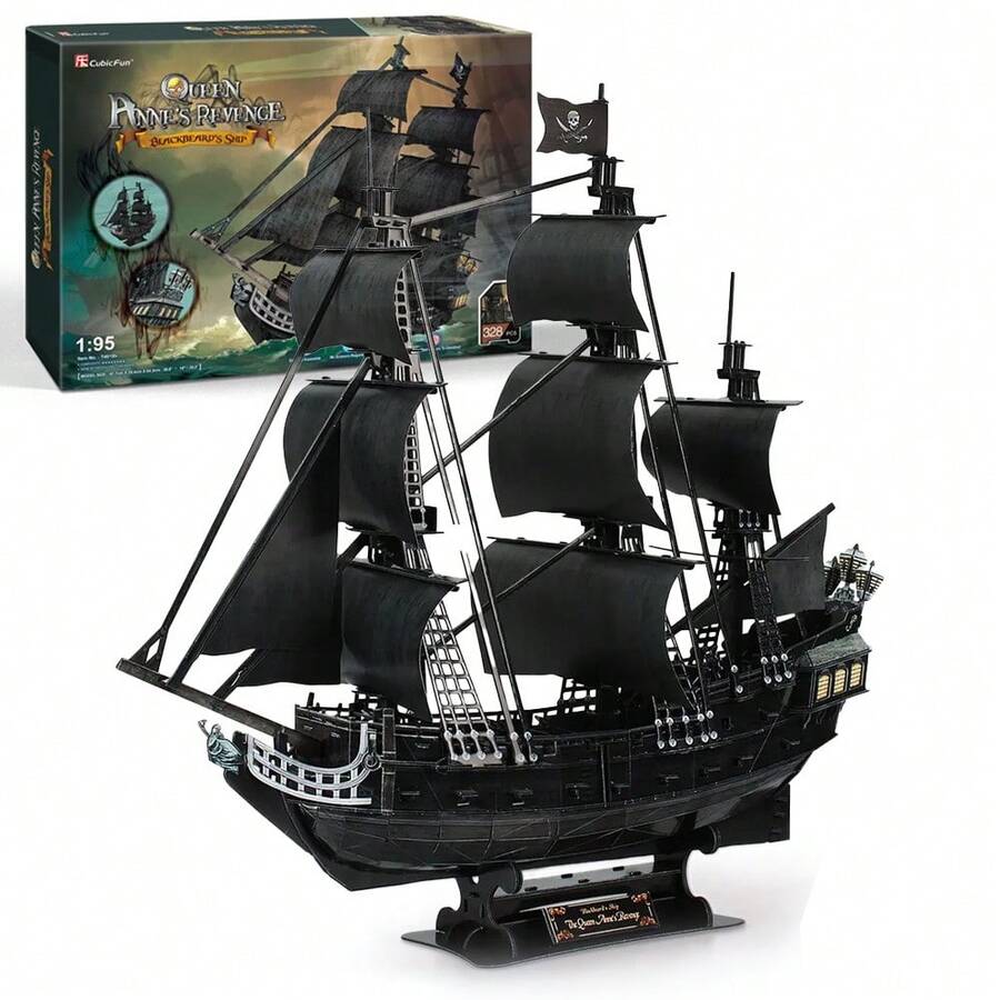 Mô hình tàu cướp biển 3D dạng xếp hình, đồ chơi lắp ráp tự làm Queen Anne's Revenge, món quà sáng tạo dành cho thanh thiếu niên và người lớn. - màu đen - Xem 1