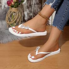 1 Pair Bow Rhinestone Solid White Flip Flops - White - View 6