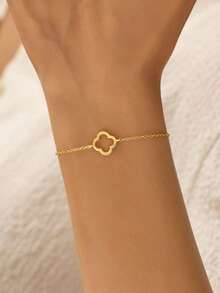1pc S925 Sterling Silver Four-Leaf Clover Bracelet,Smooth Four-Leaf Clover Bracelet,Gold Bracelet, Women's Bracelet,Minimalist And Versatile Design,Suitable For Women To Wear Daily - Multicolor - View 8