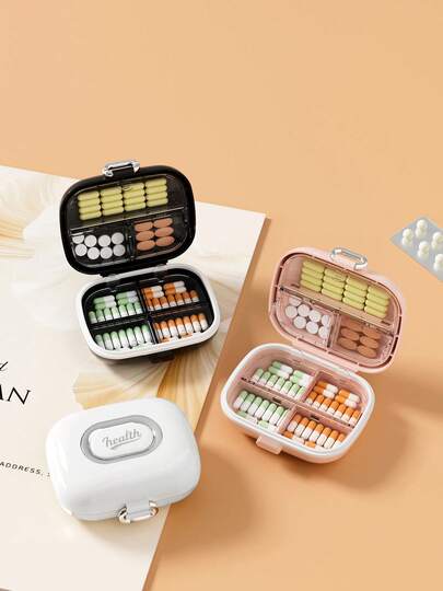 1 New Double Layer Independent 7 Compartment Mini Pill Box, Transparent Inner Cover Design, Sealed Pill Box Prevents Medicine Odor, Portable Travel Pill Box, Waterproof And Moisture Proof, Multifunctional Layered Storage Box, Accessories, Earrings, Necklaces, Jewelry Storage Box, Pocket Pill Box