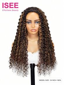 ISEE Hair Wear Go Half Wig Highlight Color Kinky Curly Human Hair With Draw-Strings 16-28 Inch 180% Density Long Hair 3 IN 1 Half Wig Seamless Flip Over Wig High Quality Daily Use For Beginners - S2/30 - View 5