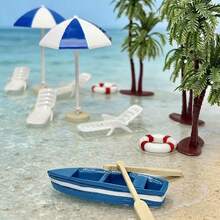 Miniature Umbrella Palm Tree Beach Resort Decor Set | Delicate Summer Beach Theme Accessory Set | Suitable For Doll House DIY Scene Building, Model Scenery, Desktop Micro Landscape Decor And Creative Photography Props - one-size - View 1