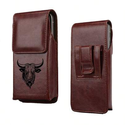 男士腰带手机收纳袋，饰有复古牛头图案，适合存放手机和其他小物件，适合各种户外活动，父亲节礼物、周年纪念礼物、生日礼物