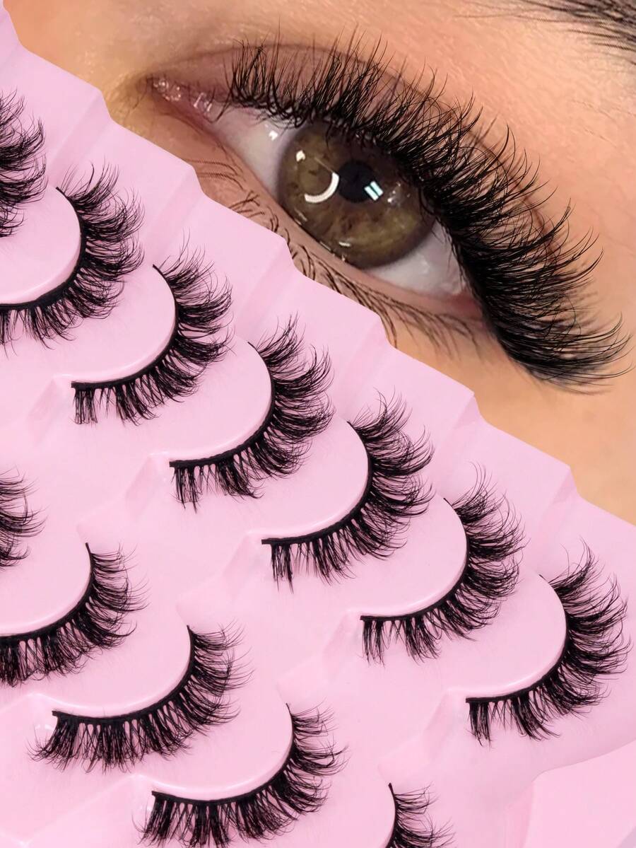 7对凌乱自然猫眼假睫毛，打造猫眼妆效，纤长纤细，柔软自然，条状假睫毛 - 黑色 - 查看 1