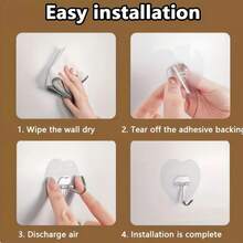 10 Heart-Shaped Adhesive Hooks, No Drilling Required, Traceless, Transparent, Multifunctional For Kitchen, Bathroom, Home Use, And Hanging Clothes And Hats Behind The Door - Clear - View 8