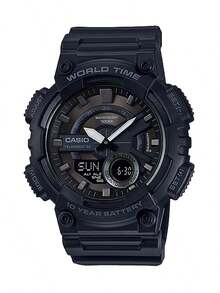 Casio 男士休闲运动计时腕表，圆形表盘，硅胶表带，石英机芯，适合日常运动、户外活动、街头风格，是送给男士、丈夫、男友的圣诞礼物、生日礼物之选 - AEQ-110W-1B - 黑色 - 查看 6