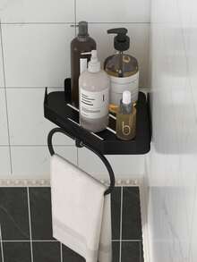 1pc Oval Towel Rack, Wall-Mounted, No Drilling Required, Space-Saving Bathroom Organizer With Towel Ring, Bathroom Triangle Shelf, Bathroom Towel Rack, Bathroom Hardware - Multicolor - View 7