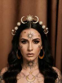 1/2pcs Bohemian Sun Goddess Crown, Star & Moon Headband, Boho Style Hair Accessories, Gift, Travel, Women, Holiday Gift, Gift & Souvenir, Women Hair Band Hair Band Hair Hoop Travel Accessories - Multicolor - View 2