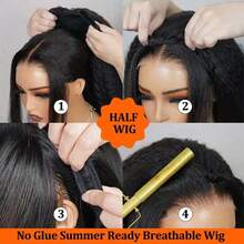 Kinky Straight Half Wig Human Hair 3 In 1 Half Wigs Wear & Go Wigs Drawstring Headband Wig With Natural Hairline 200% Density For Women Headband Wig With Natural Hairline 200% Density For Women Natural Color 16 18 20 Inch - Natural Black - 查看 7