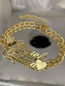 [Custom] 1pc Customized Name Bracelet Cuban Chain, Customized Couples Name Necklace, Unique Bracelet, Personalized Name Bracelet Gift - Multicolor - View 3