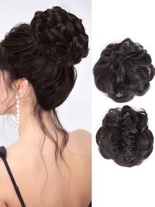懒人盘发，发夹固定，发髻假发，自然蓬松发髻，覆盖整个后脑勺，合成接发假发发圈 - 彩色 - 查看 17
