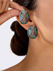 女士渐变几何耳钉一对 - 彩色 - 查看 1