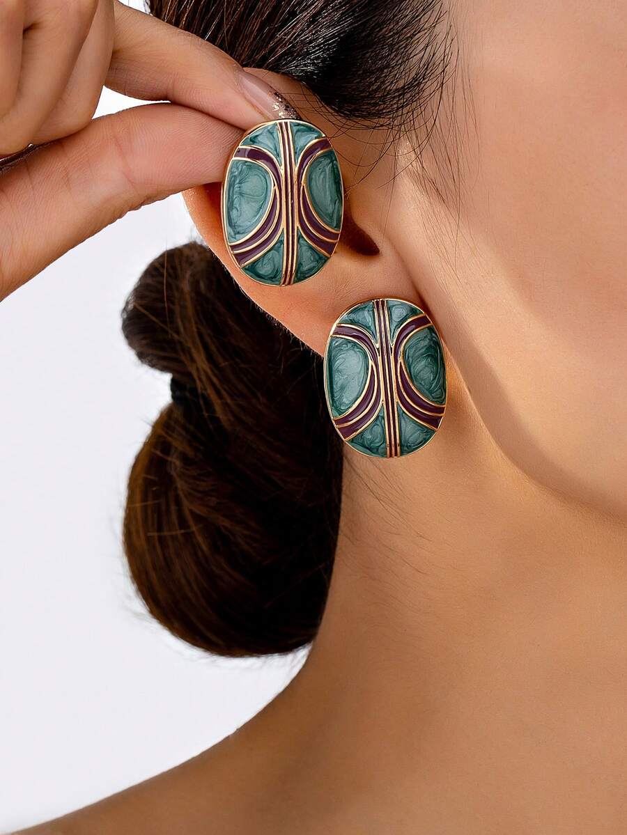 女士渐变几何耳钉一对 - 彩色 - 查看 1