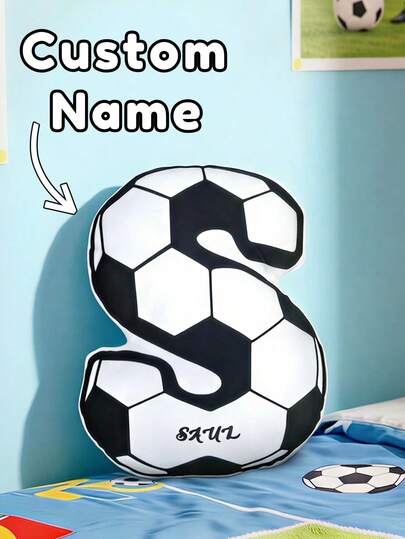 1pc Customized Children's Letter Throw Pillow, Personalized Name Letter Plush Cushion, Basketball & Football Pattern, Soft Filled Pillow, Suitable For Children's Bedroom & Play Room Decor, Cute Decorative Pillow, Suitable For Boys & Girls, Personalized Name Pillow, Children's Gift