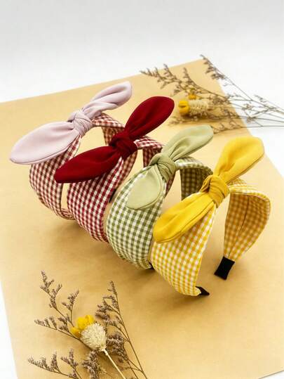 1 Piece Of Bowknot Plaid Color-Block Women's Hair Accessory, Hair Band, Headband. Multi-Color, Cute And Sweet Fabric Wide-Edge Fashionable Hair Hoop, Suitable For Events, Parties, Festival Dress-Up And Daily Wear.