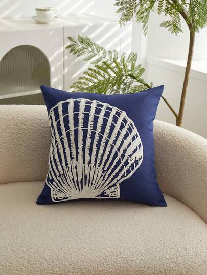 LCUHPCL 1件贝壳刺绣抱枕套，防水海洋风家居装饰，适用于客厅、卧室、派对，四季皆宜