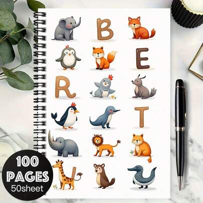 دفتر ملاحظات حلقي 100 صفحة بطبعات حيوانات وأحرف أبجدية، ورق عالي الجودة، مناسب للعمل والدراسة والمدرسة والمذكرات والتخطيط، هدية رائعة للتخرج والأعياد الميلادية