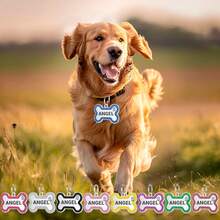Custom Personalized Pet Dog ID Tags, Engraved Stainless Steel Name Tags, Bone-Shaped Glitter Design, Waterproof And Silent Dog Tags For Small Dogs And Cats - Multicolor - View 7