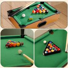 Mini Pool Table,Mini Wooden Billiards Table With 16 Balls, 2 Cues, Triangle Rack,Mini Table Top Billiards Snooker For Family Game Parties - Green - View 2