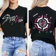 Kpop Stray Kidss Logo T-Shirt, Stray Kidss Member Merchandise T-Shirt, Stray Kidss 2025 Dominate World Tour T-Shirt, Kpop Fan Gift - màu đen - Xem 2