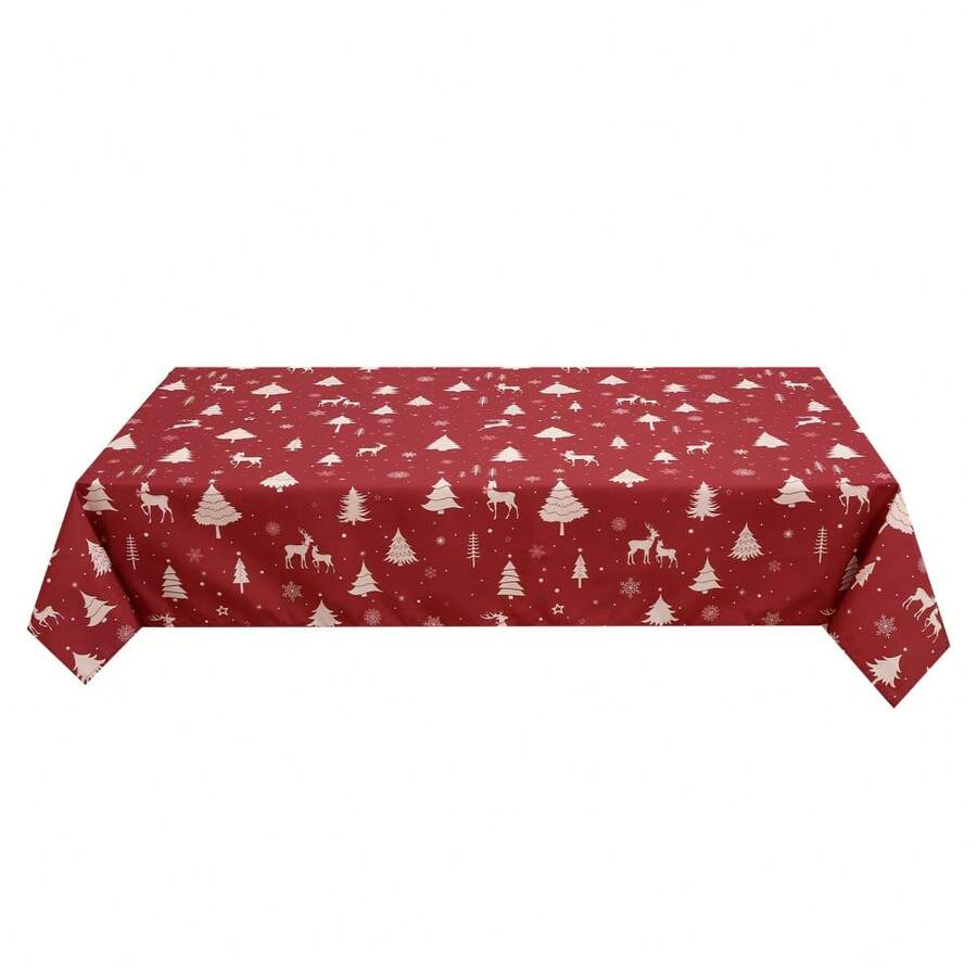 Rectangular Waterproof Christmas Tablecloth - Deer And Tree Design - Durable Polyester - Perfect For Parties, Home And Outdoors - Festive Table Decoration - 60x120/60x102 Inches - Gold 54"*79" - View 1
