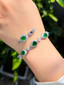 1条女士水滴梨形切割立方氧化锆圆形CZ花朵链条镀银网球手链,适合婚礼、订婚、宴会、选美、派对、伴娘、女友、妻子、母亲等场合佩戴。 - 1pcs of Bracelet - 查看 3