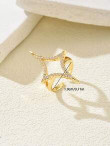 1 chiếc vòng tay/nhẫn hình ngôi sao bốn cánh bằng đồng đính đá Zirconia sang trọng, kiểu dáng tối giản, đa năng và sáng tạo dành cho nữ. - Ngôi sao - Xem 9