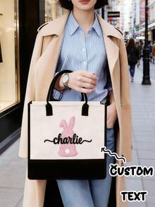 Personalized Embroidered-Look Easter Bag, Burlap Material Easter Bag, Customizable Easter Bunny Bag With Name, Children's Easter Egg Hunt Bag, Easter Basket, Easter Gift Bag - Multicolor - View 2