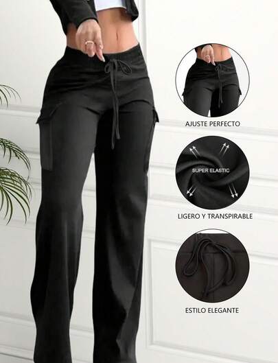 Pantalones anchos para mujer Moda Cintura elástica Primavera Otoño Modernos Cintura alta