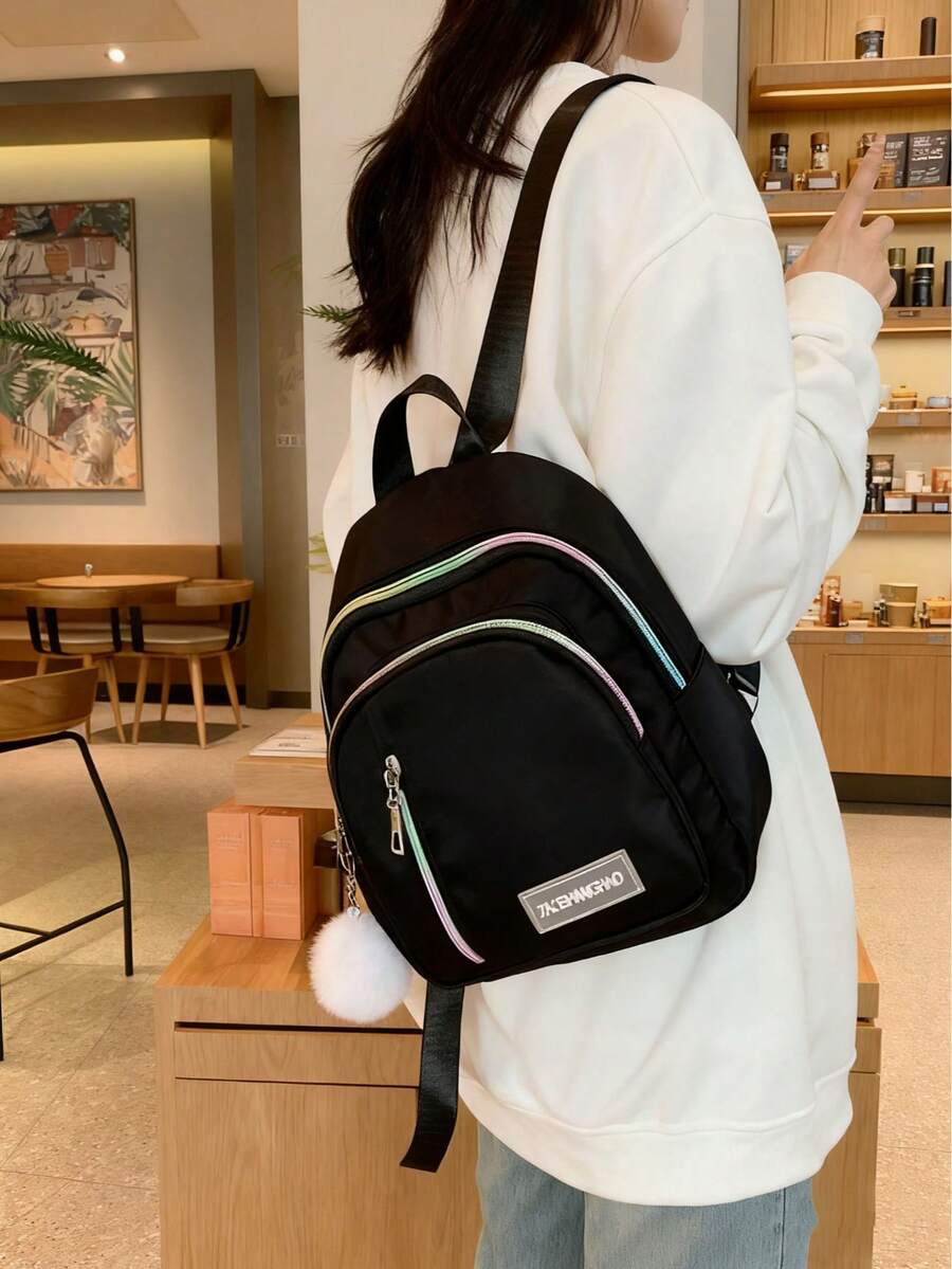 Lightweight,Anti Theft Tassel Decor Flap Backpack Women's Backpack Large Capacity School Bag Ladies Travel Backpack,Soft PU LeatherTassel Pendant - 黑色302 - 查看 1