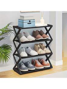 1pc Minimalist X-Shaped Multi-Functional Double-Layer Steel Pipe Assembled Shoe Rack, Home & Dorm Use, Dust-Proof - Multicolor - View 2