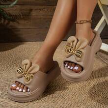 ASOFTER Summer New Fashionable Elegant Women's Sandals, Rabbit Ear Buckle Decor Thick Sole Slippers, Suitable For Cherry Blossom Season, Graduation Season, Valentine's Day - Khaki - View 9