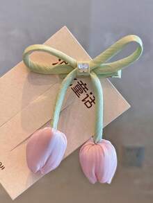 2个花朵郁金香蝴蝶结发夹，网状发饰，适合春夏佩戴，精美礼品之选 - 彩色 - 查看 4