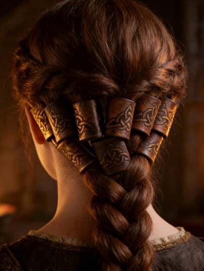 维京战士风格复古PU皮革发饰套装 – 凯尔特辫子发箍，粗细辫子均可佩戴，无需工具，中世纪风格发饰，适合角色扮演，派对和LARP游戏中的吸睛道具