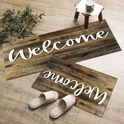 Tapete de boas-vindas com estampa vintage e textura de madeira (1 peça), ideal para cozinha, sala de estar, quarto, banheiro, lavanderia e escritório. Perfeito para diversas áreas, incluindo ambientes internos.