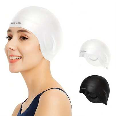 新款防水泳帽，适合长发，舒适护耳，纯色男女通用泳帽