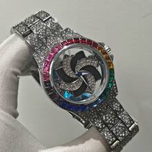 1pc Men's Diamond-Encrusted Watch, Business Quartz Chronograph Watch, Rotating Diamond Dial, Waterproof, Suitable For Party And Daily Wear, Birthday Gift - one-size - View 15